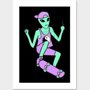 Alien Skateboarding Posters and Art